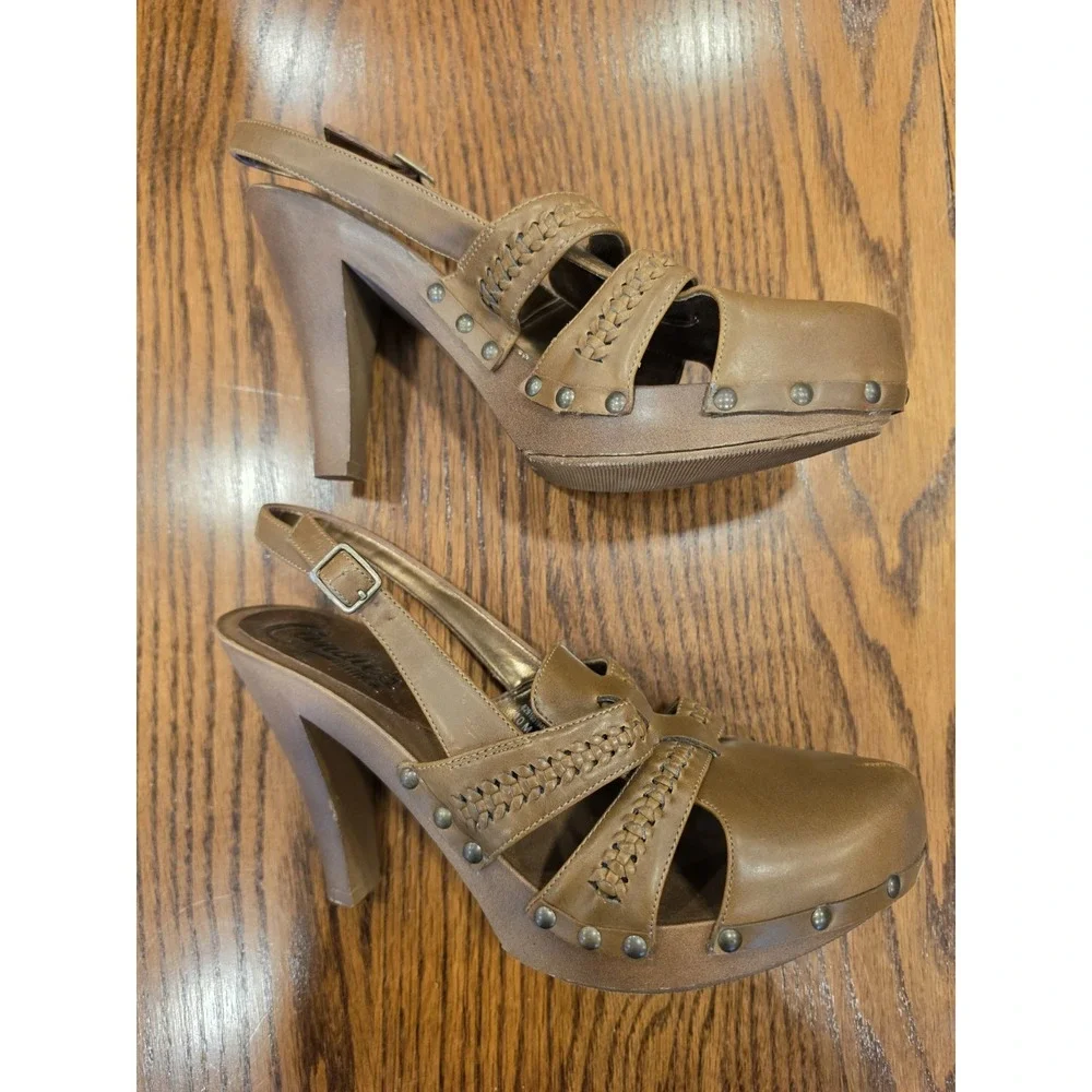 Candie's Vintage Platform Closed Toe Rachelle Vegan Leather Retro Heels Size 10
